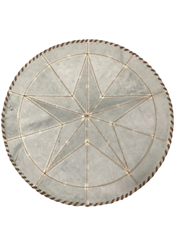 Cowhide Tricolor Round Area Rug - Star Patchwork Rug Brown & White