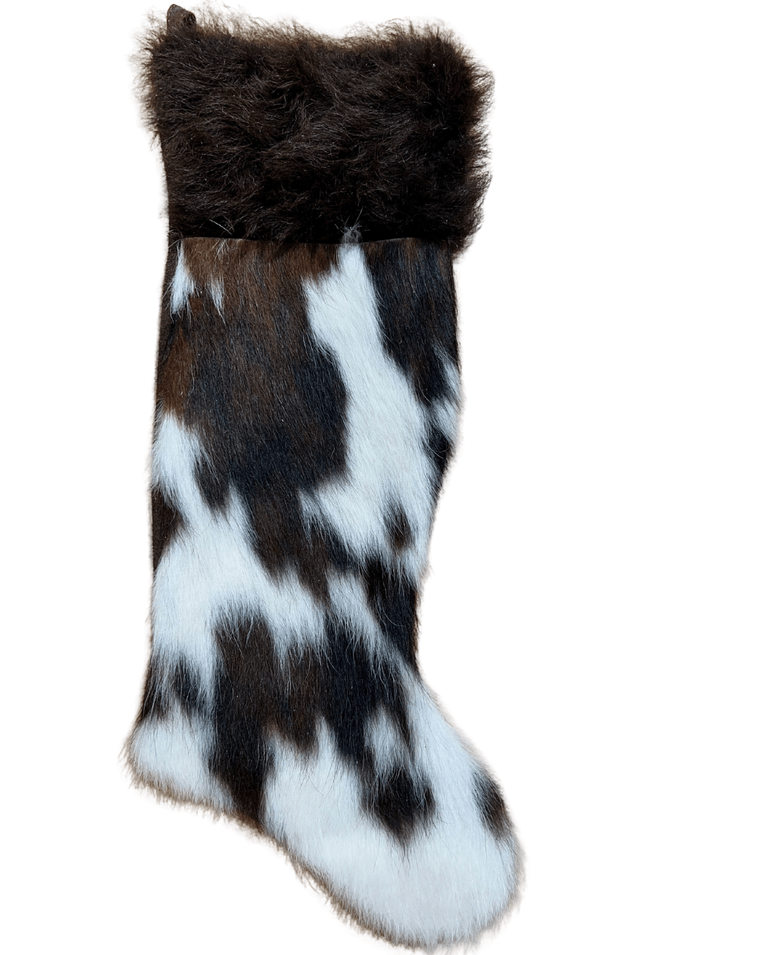 Cowhide Christmas Stocking - Tricolor with Bison Hair - Large - Hides & Leathers - Christmas Stocking