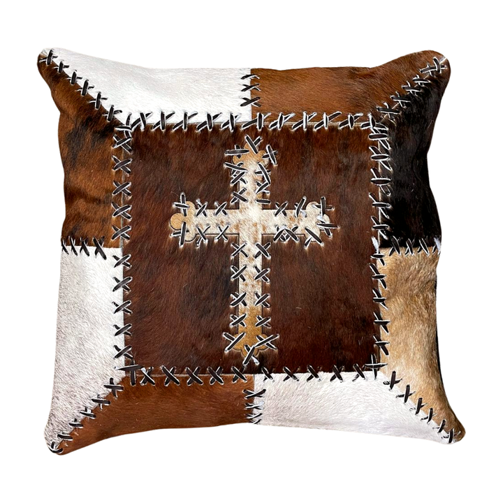 Cowhide Pillow - Patchwork Cross