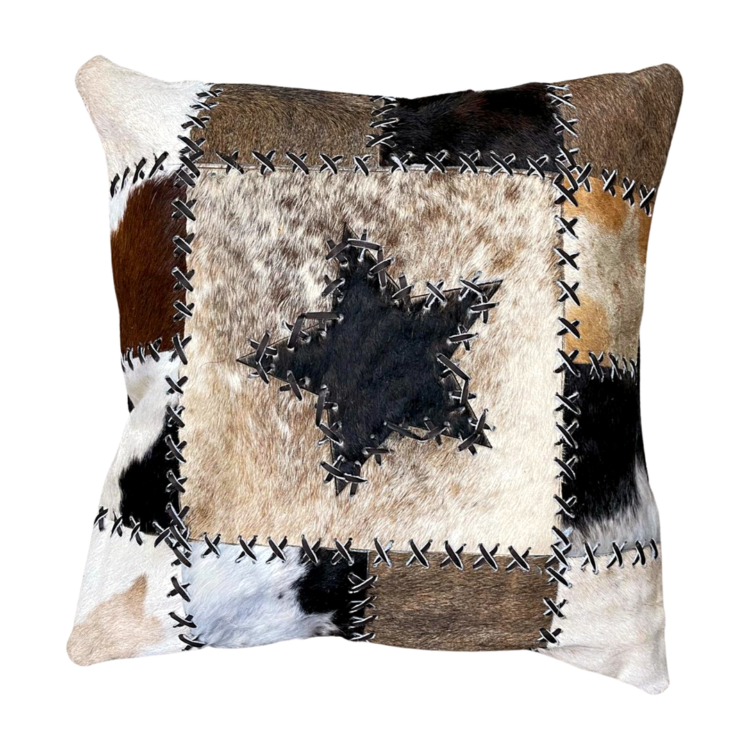 Cowhide Pillow - Patchwork Star