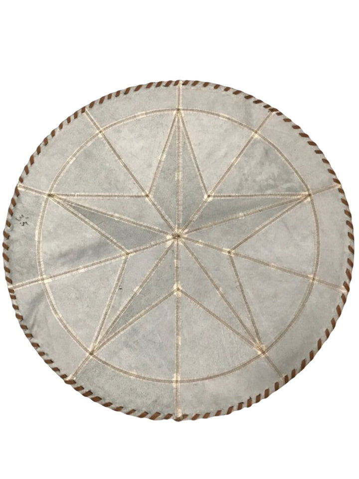 Cowhide Tricolor Round Area Rug - Star Patchwork Rug White & Black - Hides & Leathers -