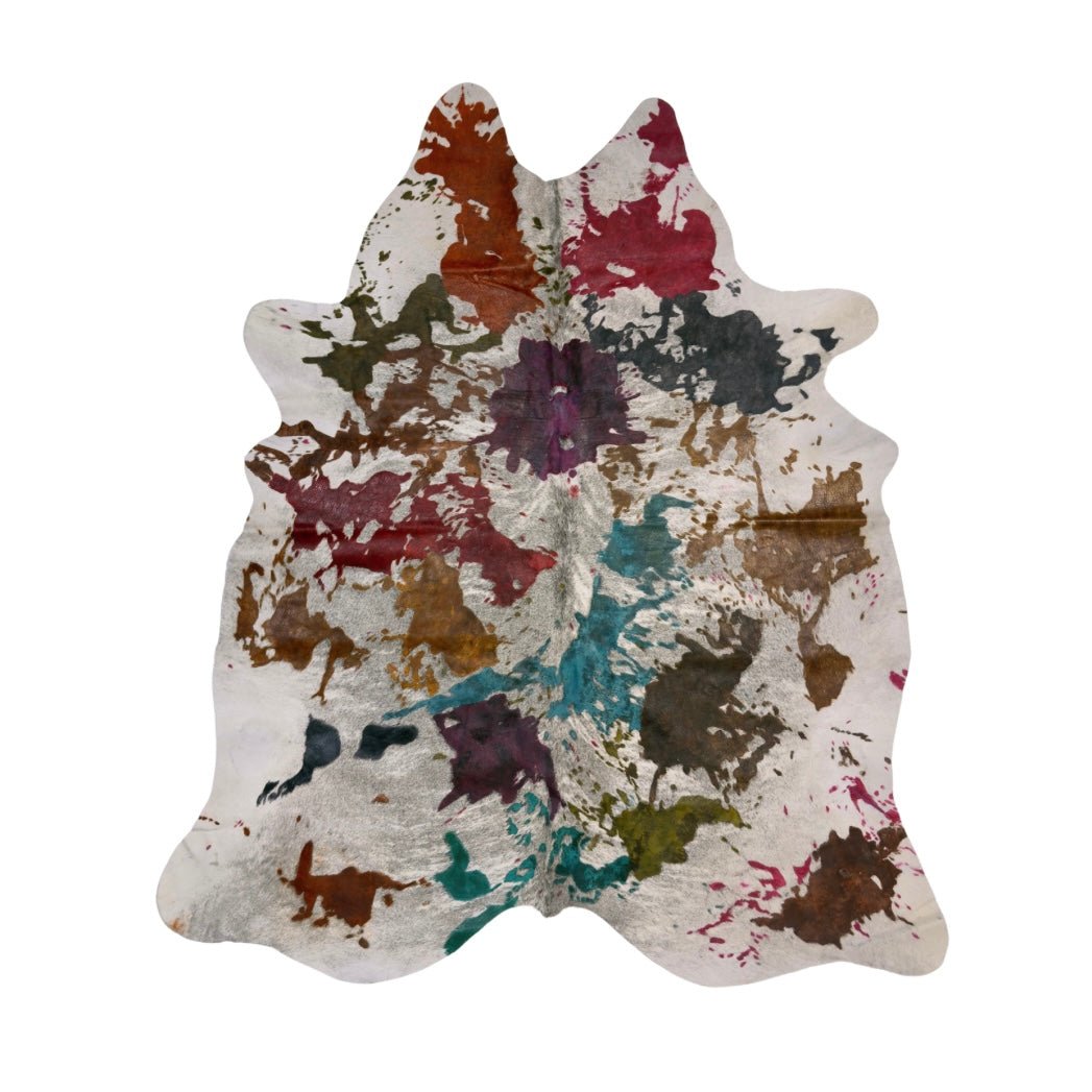 Hair on cowhide - Gray - paint splashes - Hides & Leathers -