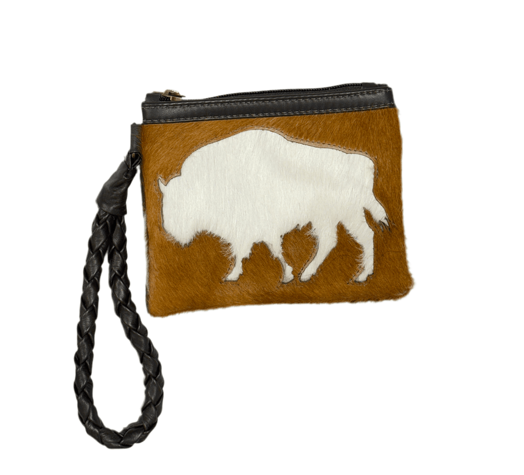 Handcrafted Cowhide Mini Wrist Purse - Buffalo Design - Hides & Leathers -