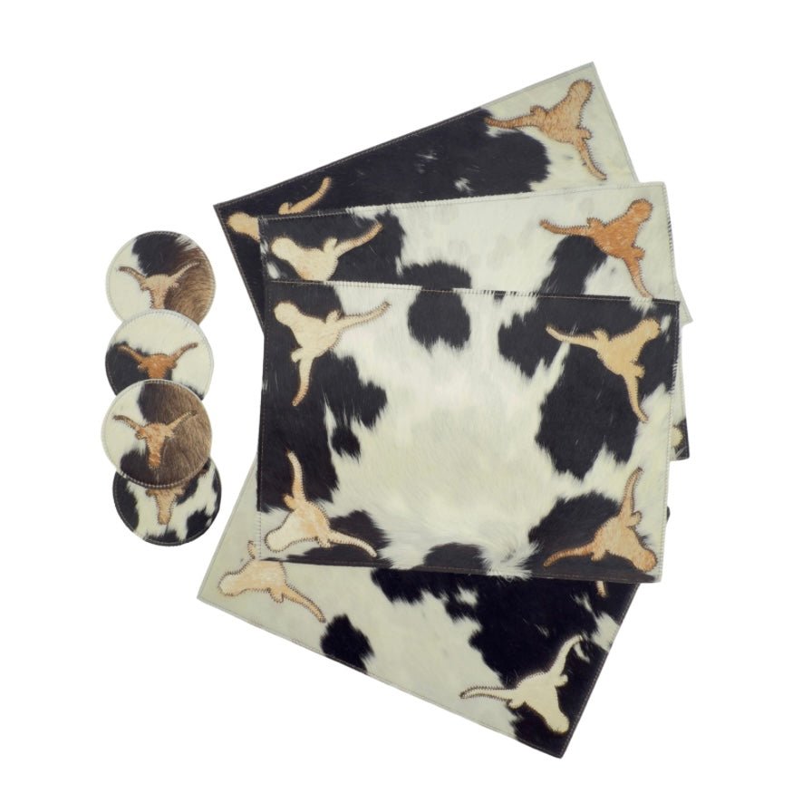 Handmade Cowhide Placemats and Coasters Bundle - Black and White - Hides & Leathers -