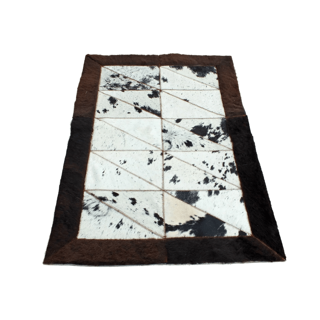 Rectangle Patchwork Area Rug - Bison Edge 2'x6' - Light Cowhide Center - Hides & Leathers - Bison Rugs