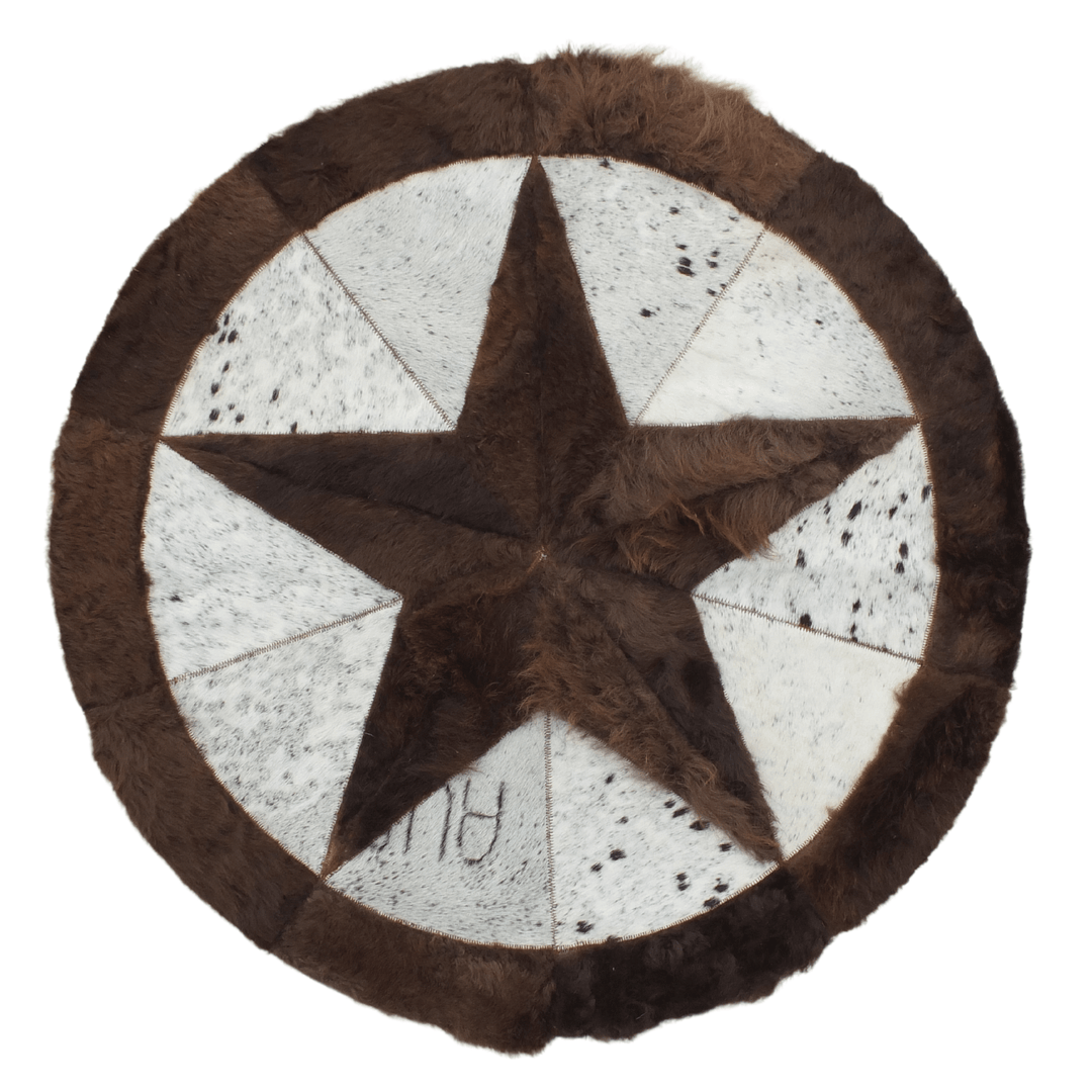 Round Western Rug - Bison Star & Edge 72" - Hides & Leathers - Bison Rugs