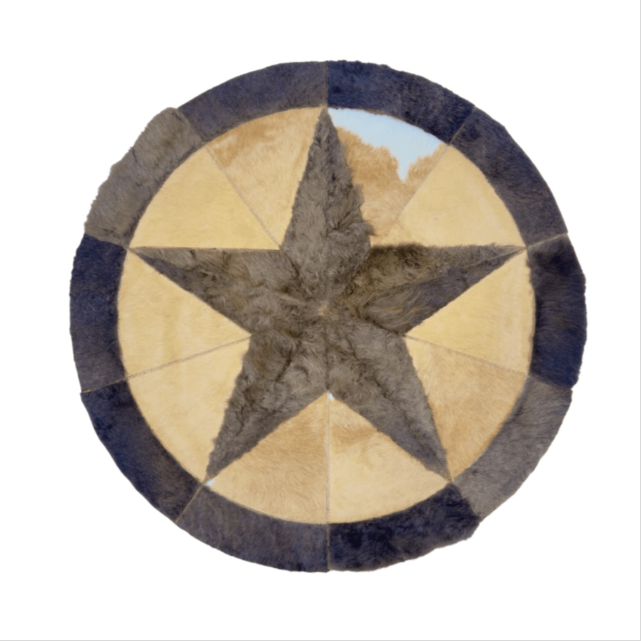 Round Western Rug - Bison Star & Edge, cowhide Fill 42" - Hides & Leathers - Cowhide Rugs
