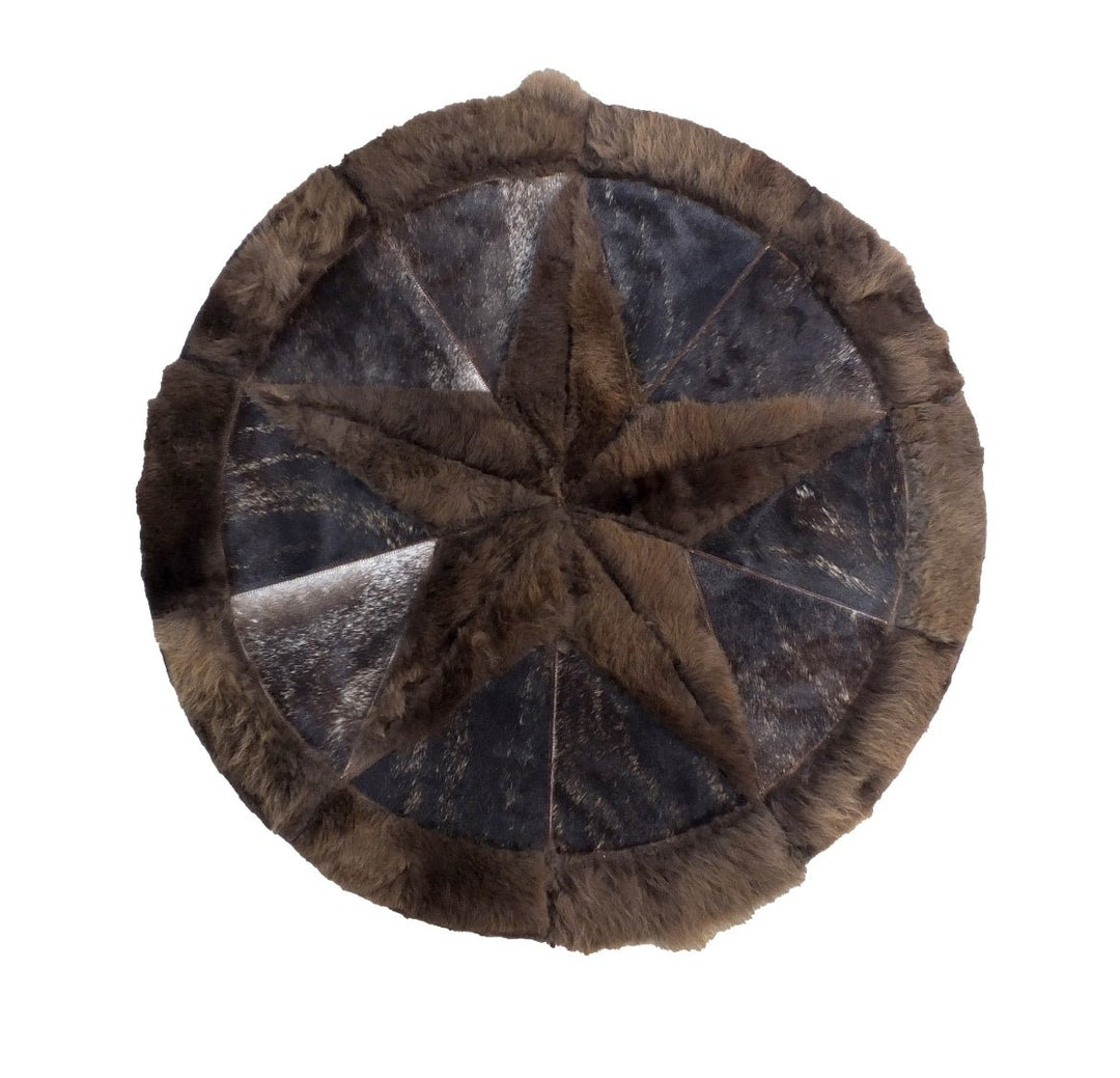 Round Western Rug - Bison Star & Edge (Dark Brindle) - Hides & Leathers -
