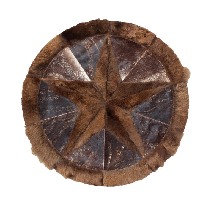 Round Western Rug - Bison Star & Edge (Dark Brindle) - Hides & Leathers -