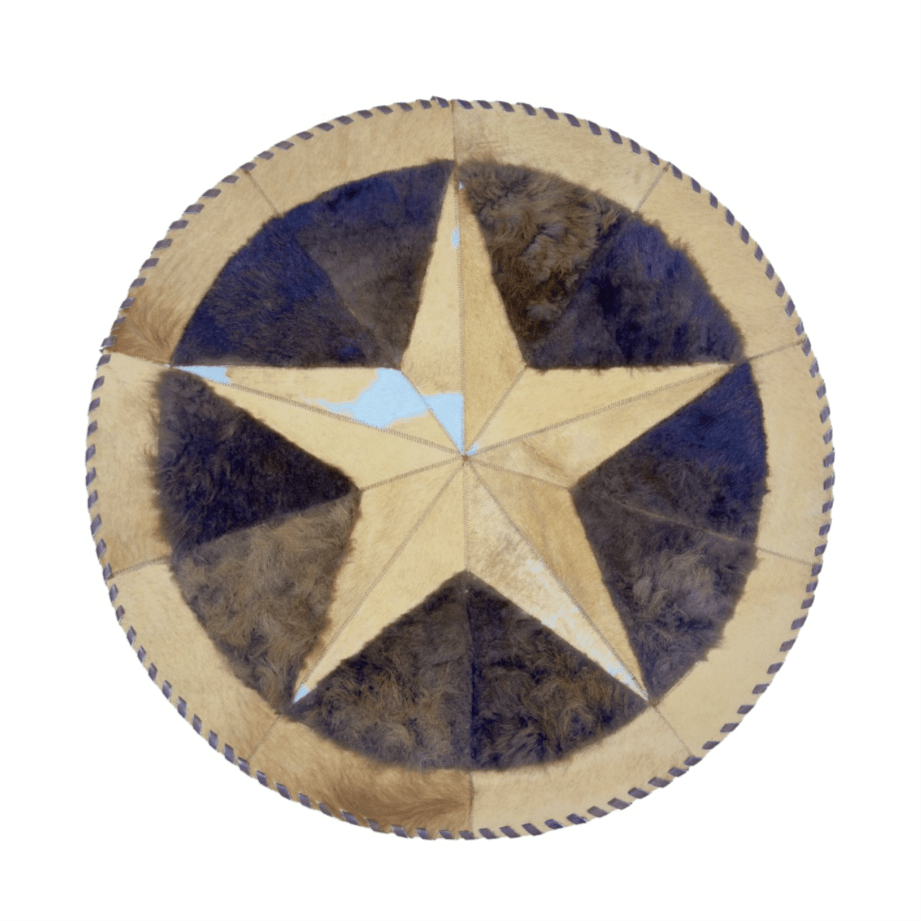 Round Western Rug - Cowhide Star & Edge, Bison Fill 42" - Hides & Leathers - Cowhide Rugs