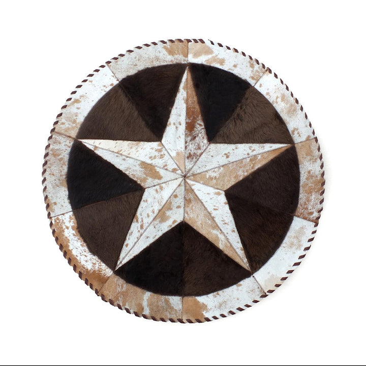 Round Western Rug - Cowhide Star & Edge, Bison Fill (Brown spackle) - Hides & Leathers -