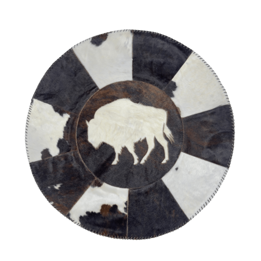 Round Western Rug - Cowhide with Bison Print 42" - Hides & Leathers - Cowhide Rugs