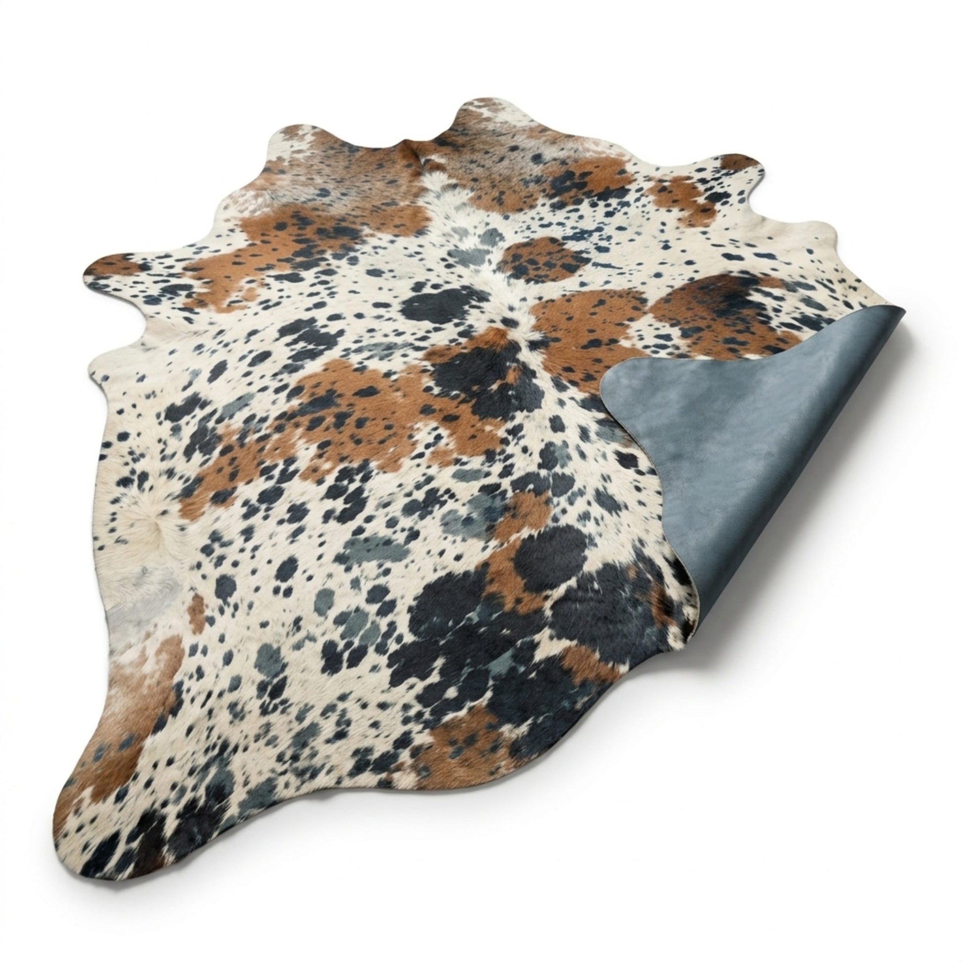 Brazilian Cowhide Rug | Turquoise Acid Wash on White & Brown 7 x 6 Ft