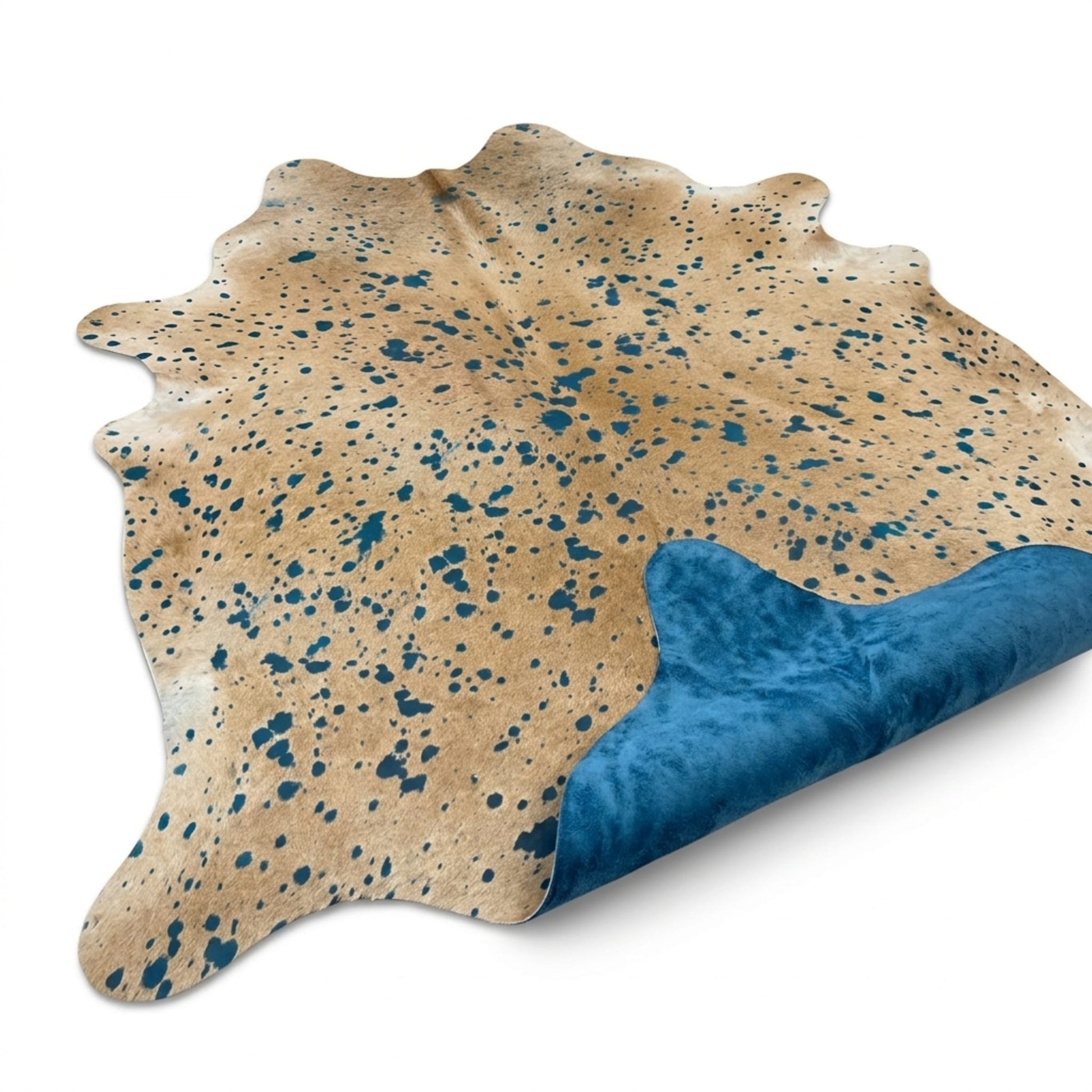 Brazilian Cowhide Rug | Turquoise Acid Wash Hair-On 8 x 7 Ft