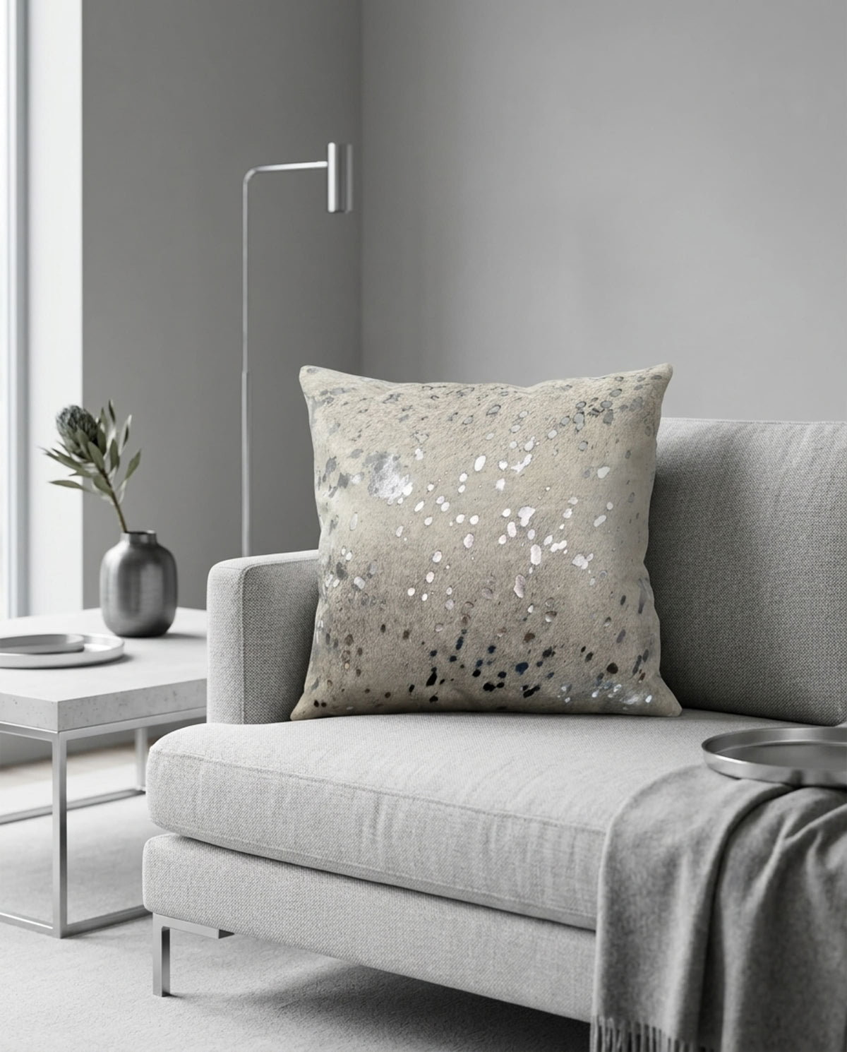 Cowhide Pillow Cover | Metallic White Hair-On – Colombian Hide, 20 x 20 in