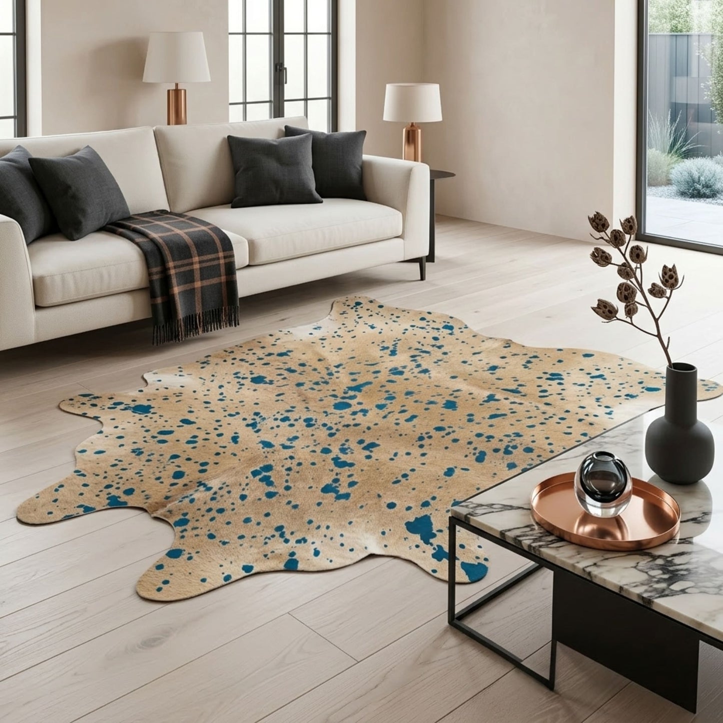 Brazilian Cowhide Rug | Turquoise Acid Wash Hair-On 8 x 7 Ft