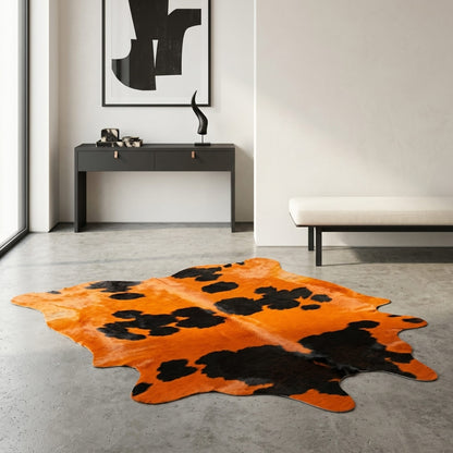 Brazilian Cowhide Rug | Orange & Black Dyed Hair-On 7.5 x 6.5 Ft