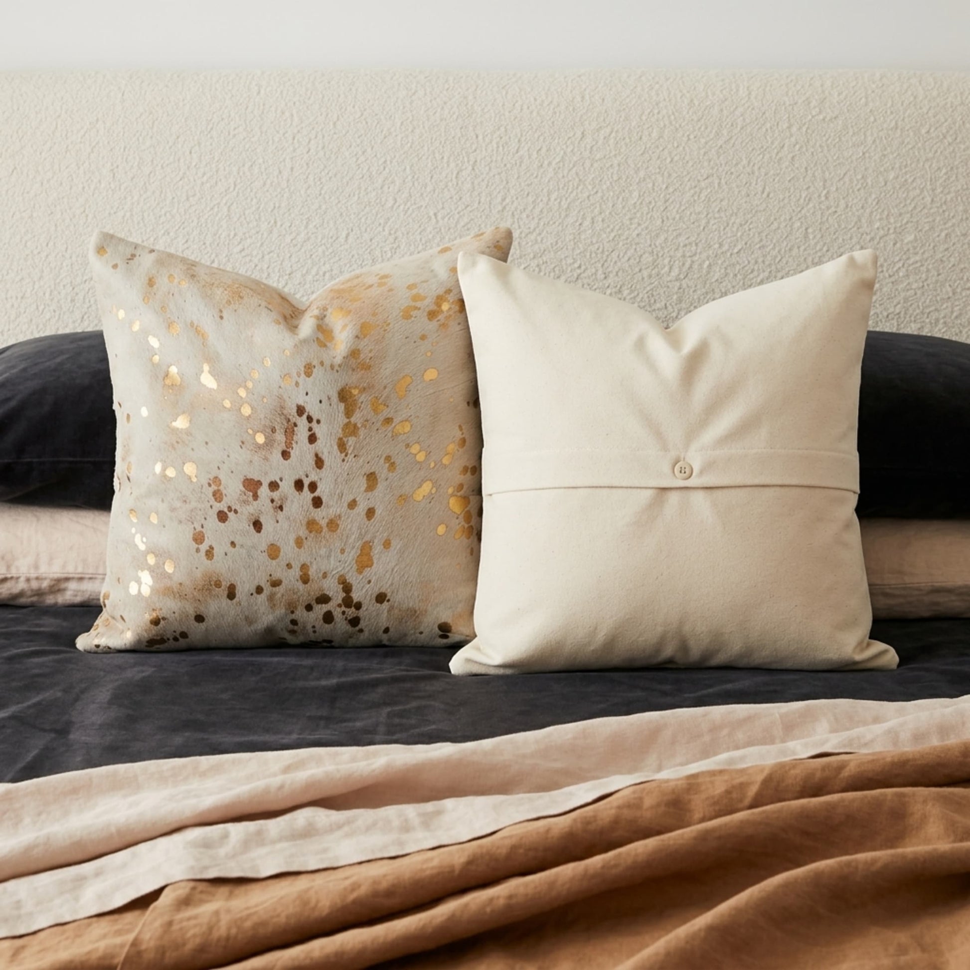 Cowhide Pillow Cover | Metallic Gold & Beige Hair-On 20 in