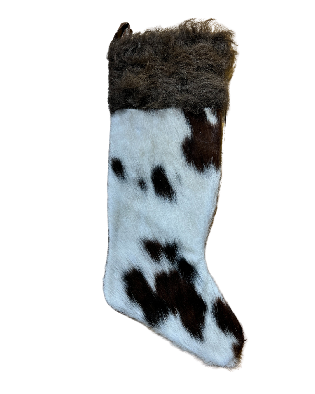 Cowhide Christmas Stocking - Black & White with Bison Hair - Large