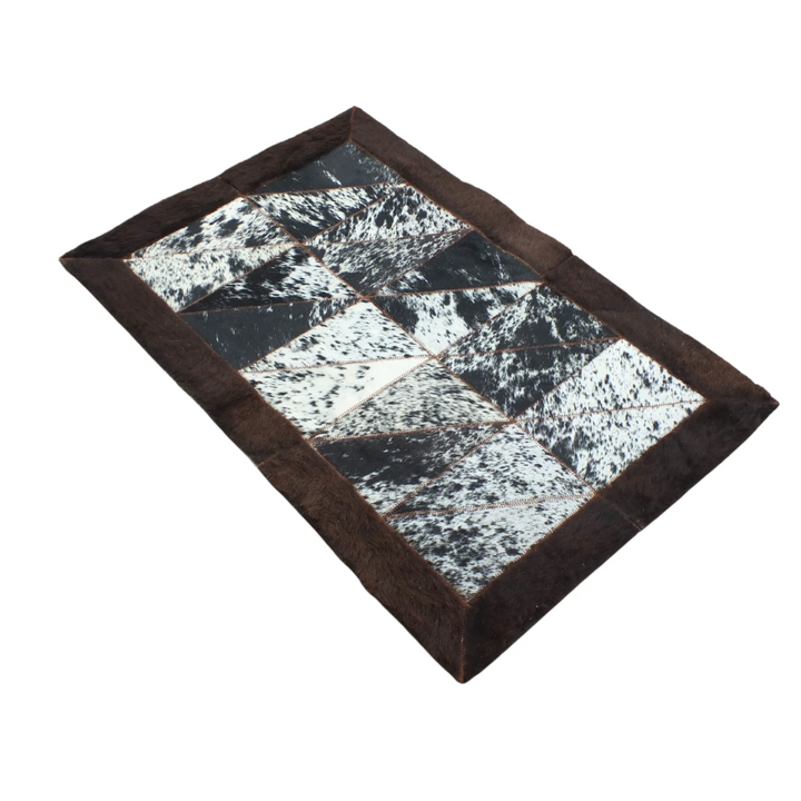 Rectangle Patchwork Area Rug - Bison Edge, Cowhide Speckled Center 2'x3'