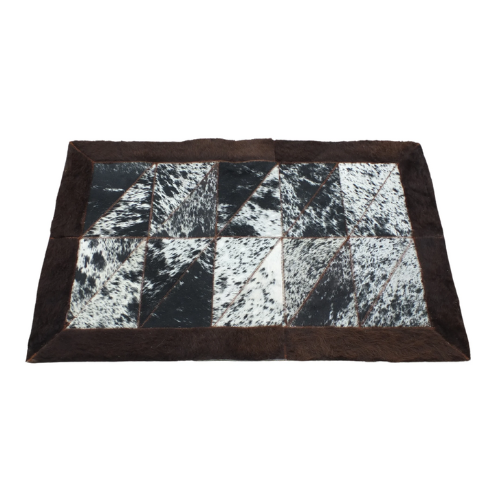 Rectangle Patchwork Area Rug - Bison Edge, Cowhide Speckled Center 2'x3'