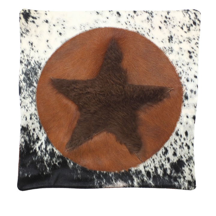 Brown & White Cowhide & Buffalo Hide Star Pillow Cover, 20" x 20"