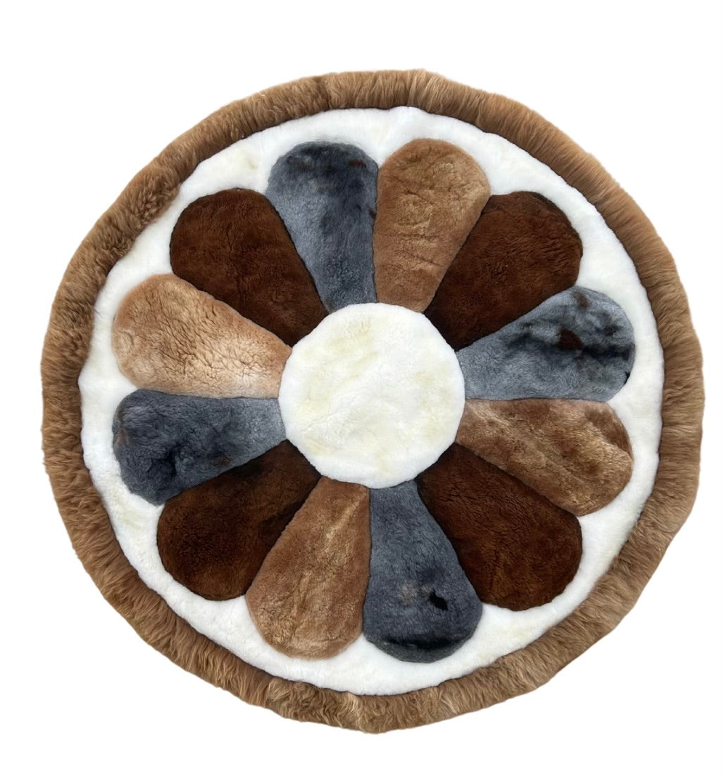 Alpaca Area Rugs Round Flower Brown Border Hides & Leathers