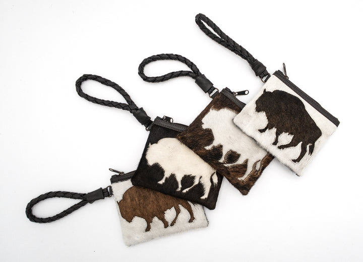 Handcrafted Cowhide Mini Wrist Purse - Buffalo Design