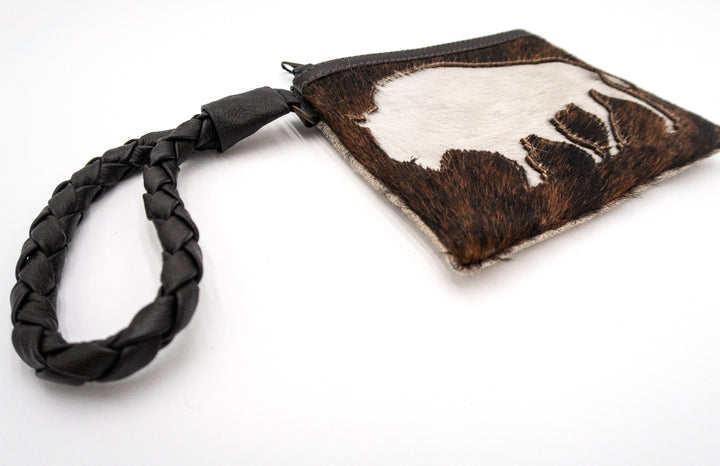 Handcrafted Cowhide Mini Wrist Purse - Buffalo Design