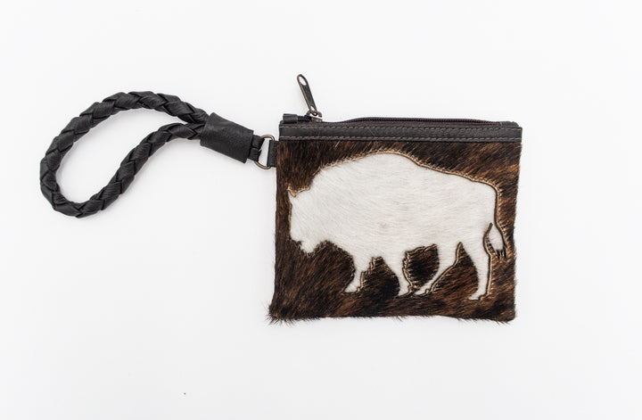 Handcrafted Cowhide Mini Wrist Purse - Buffalo Design