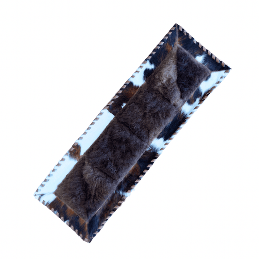 Bison and Cowhide Hair - On Table Runner Tricolor | Patchwork Laced Design - 1' x 3' - Hides & Leathers - Table Runner