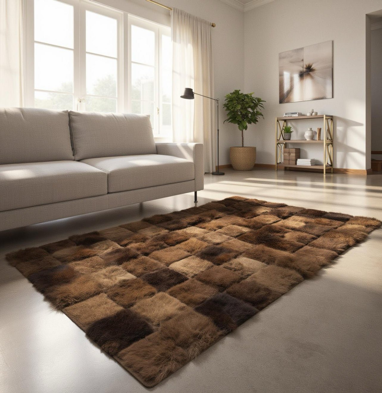 Bison Rectangle Patchwork Area Rug 4’x3’ - Hides & Leathers - Bison Rugs