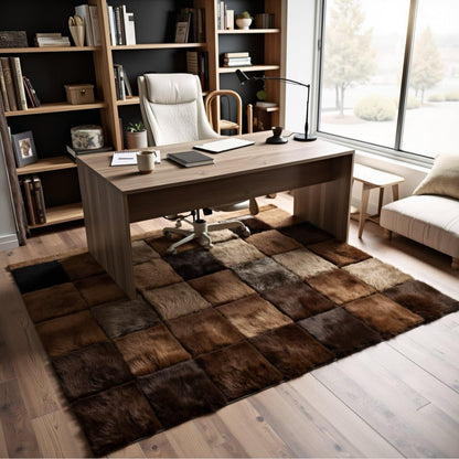 Bison Rectangle Patchwork Area Rug 4’x3’ - Hides & Leathers - Bison Rugs