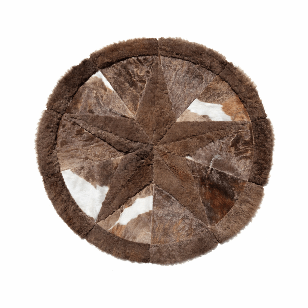 Bison Round Rug | Hair - On with Cowhide – 3.5’ Pick and Get - Hides & Leathers - Area Rug