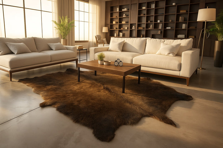 Buffalo/Bison EXTRA-LARGE Hair-On Hide Rug/Blanket - 8ft x 7ft | FREE Tricolor Cowhide Rug Medium - 6ft x 5ft
