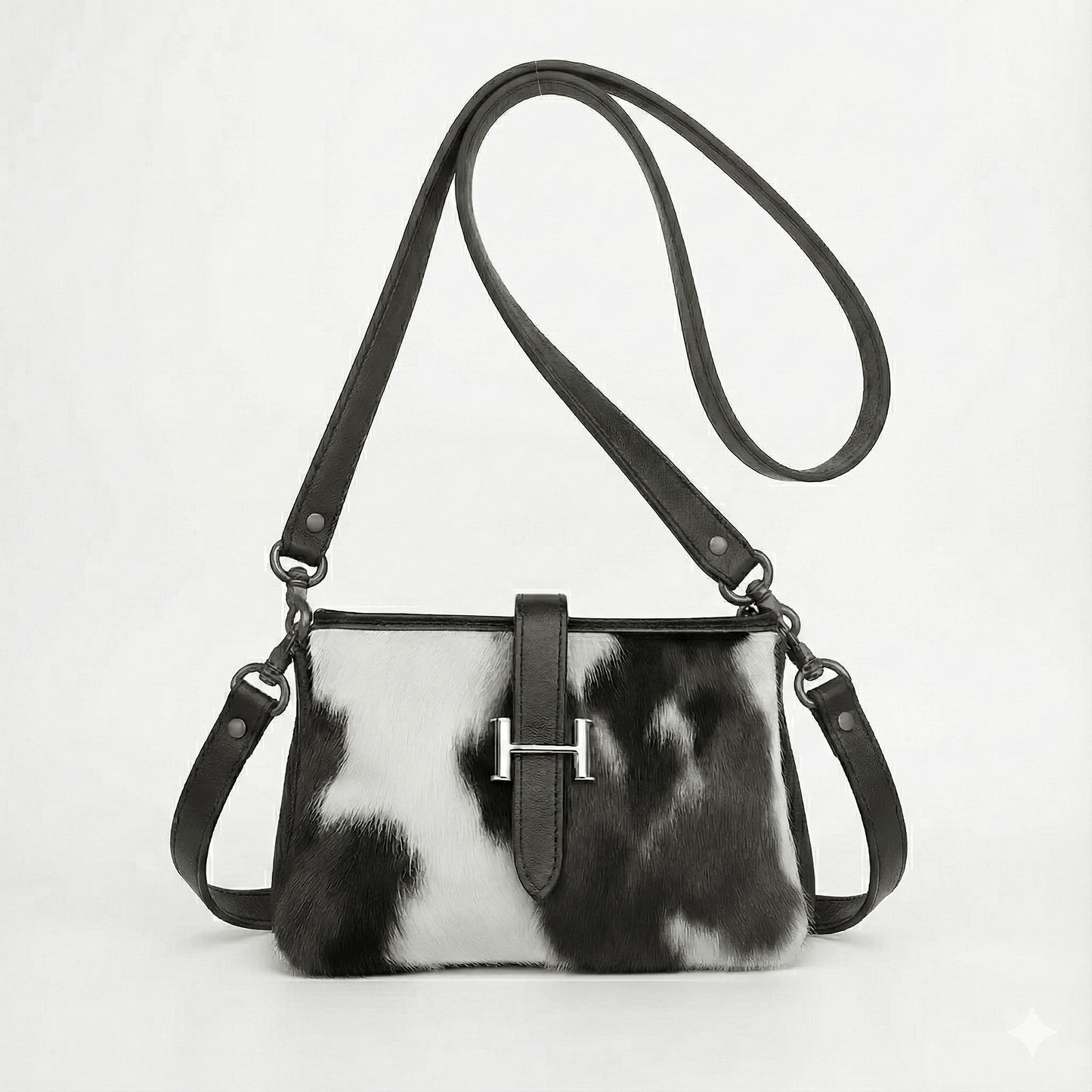 Black & White Cowhide Leather Crossbody Bag | Genuine Hair - On Hide & Dark Black Strap – 9 x 6 x 1 Inch - Hides & Leathers - Hair On Cow