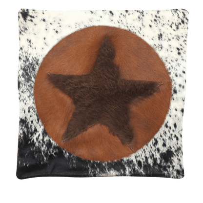 Brown & White Cowhide & Buffalo Hide Star Pillow Cover, 20" x 20" - Hides & Leathers - pillow