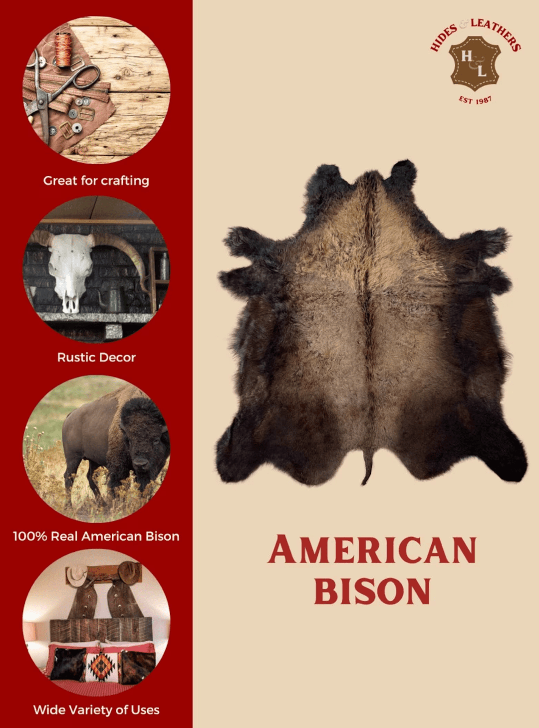 Buffalo / Bison Rug & Hide - First Grade Extra Large - Hides & Leathers - Bison Rugs