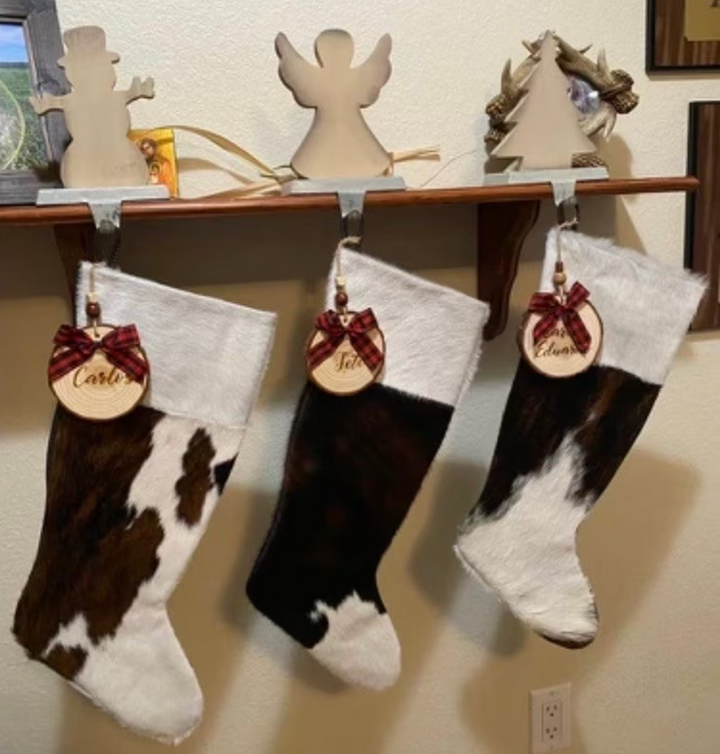 Cowhide Christmas Stocking - Tricolor & White - Large