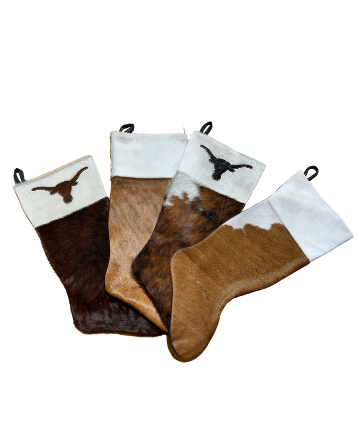 Cowhide Christmas Stocking - Tricolor with Bison Hair - Large