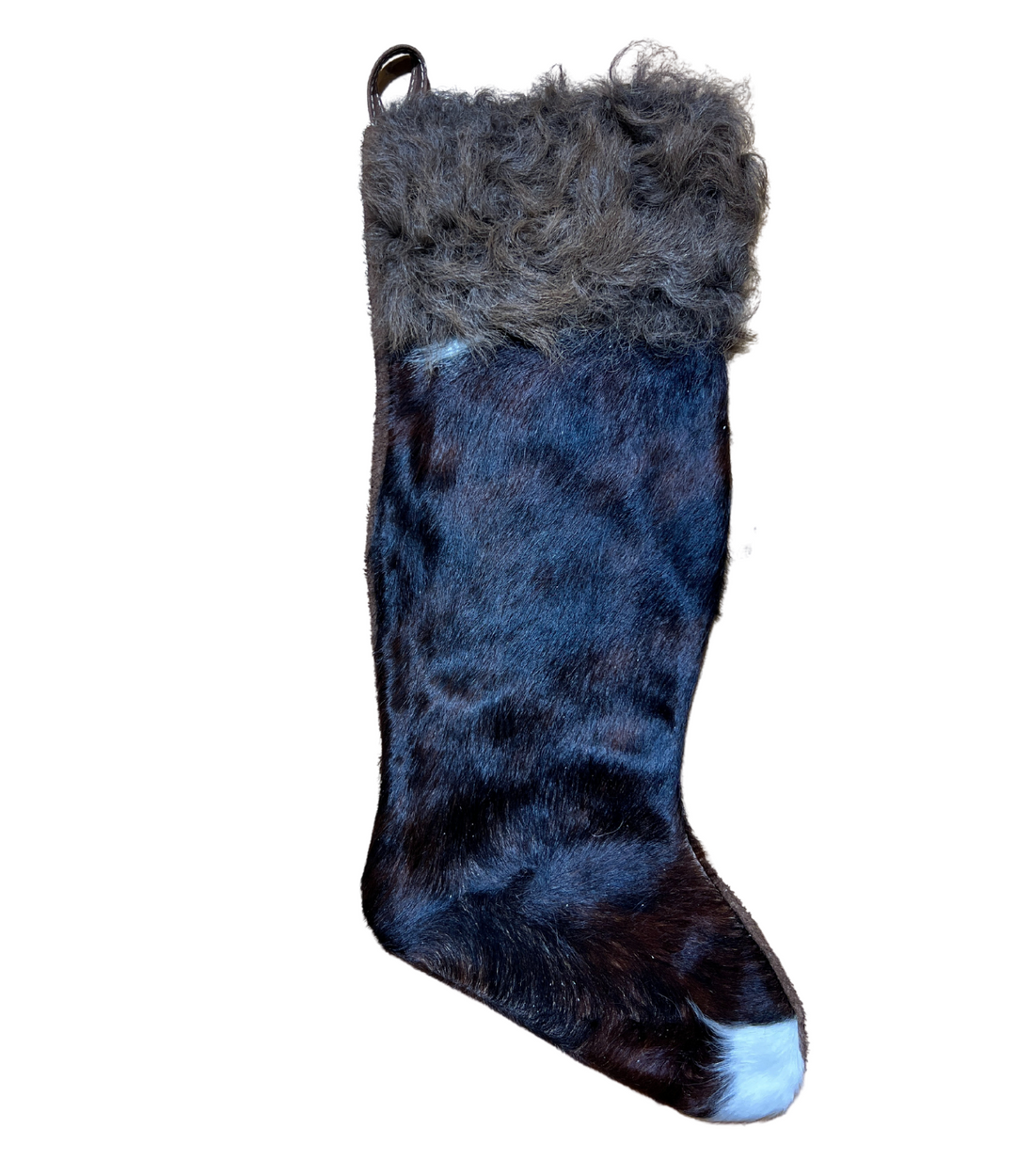 Cowhide Christmas Stocking - Black with Bison Hair - Large