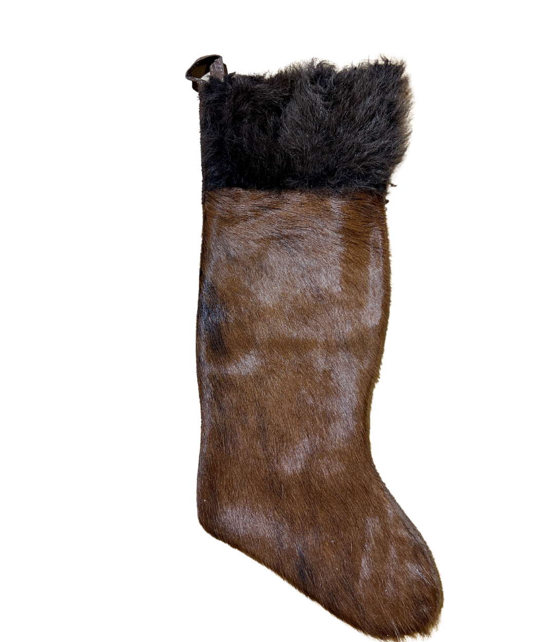 Brown - Cowhide Christmas Stocking with Bison Hair - Large