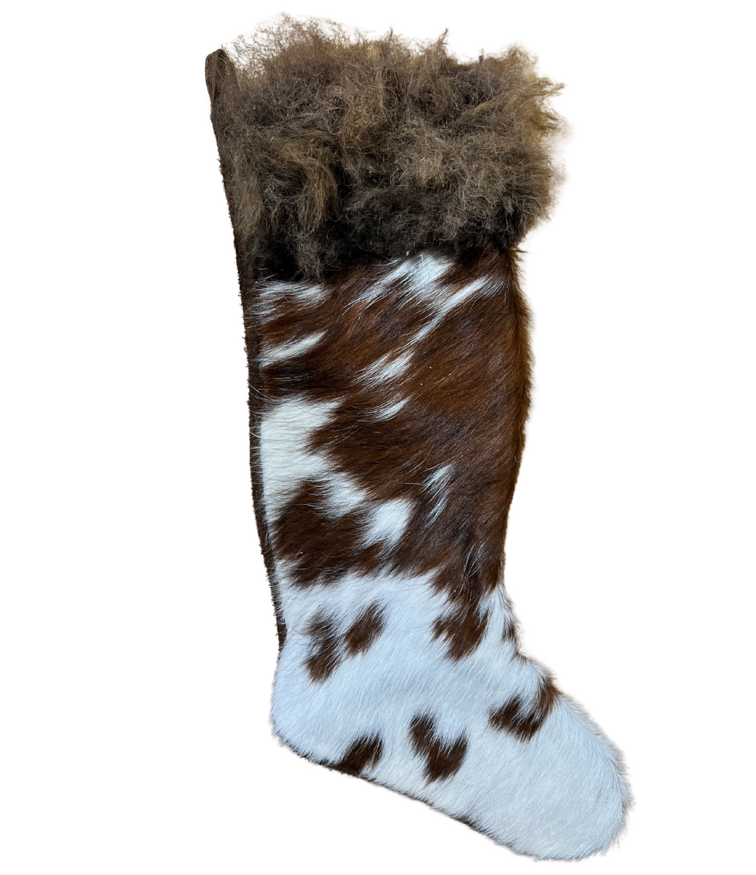 Brown & White - Cowhide Christmas Stocking with Bison Hair - Large
