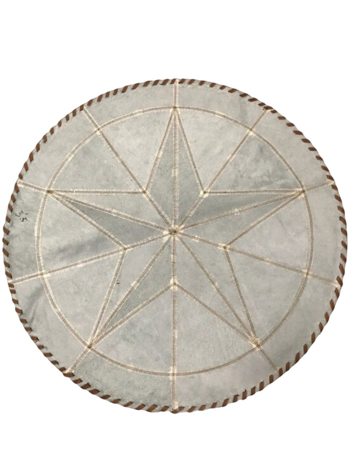Cowhide Tricolor Round Area Rug - Star Patchwork Rug Brown Center & White