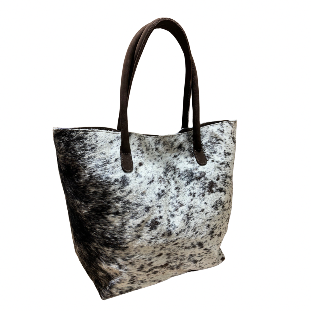 Cowhide Tote / Handbag - Black & White Speckled