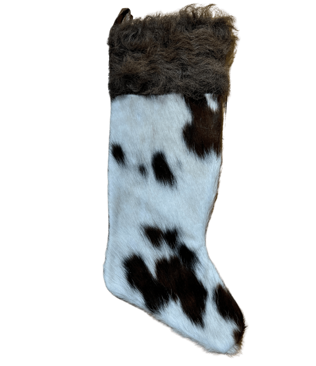 Cowhide Christmas Stocking - Black & White with Bison Hair - Large - Hides & Leathers - Christmas Stocking