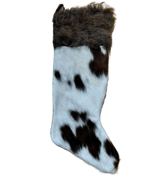 Cowhide Christmas Stocking - Black & White with Bison Hair - Large - Hides & Leathers - Christmas Stocking