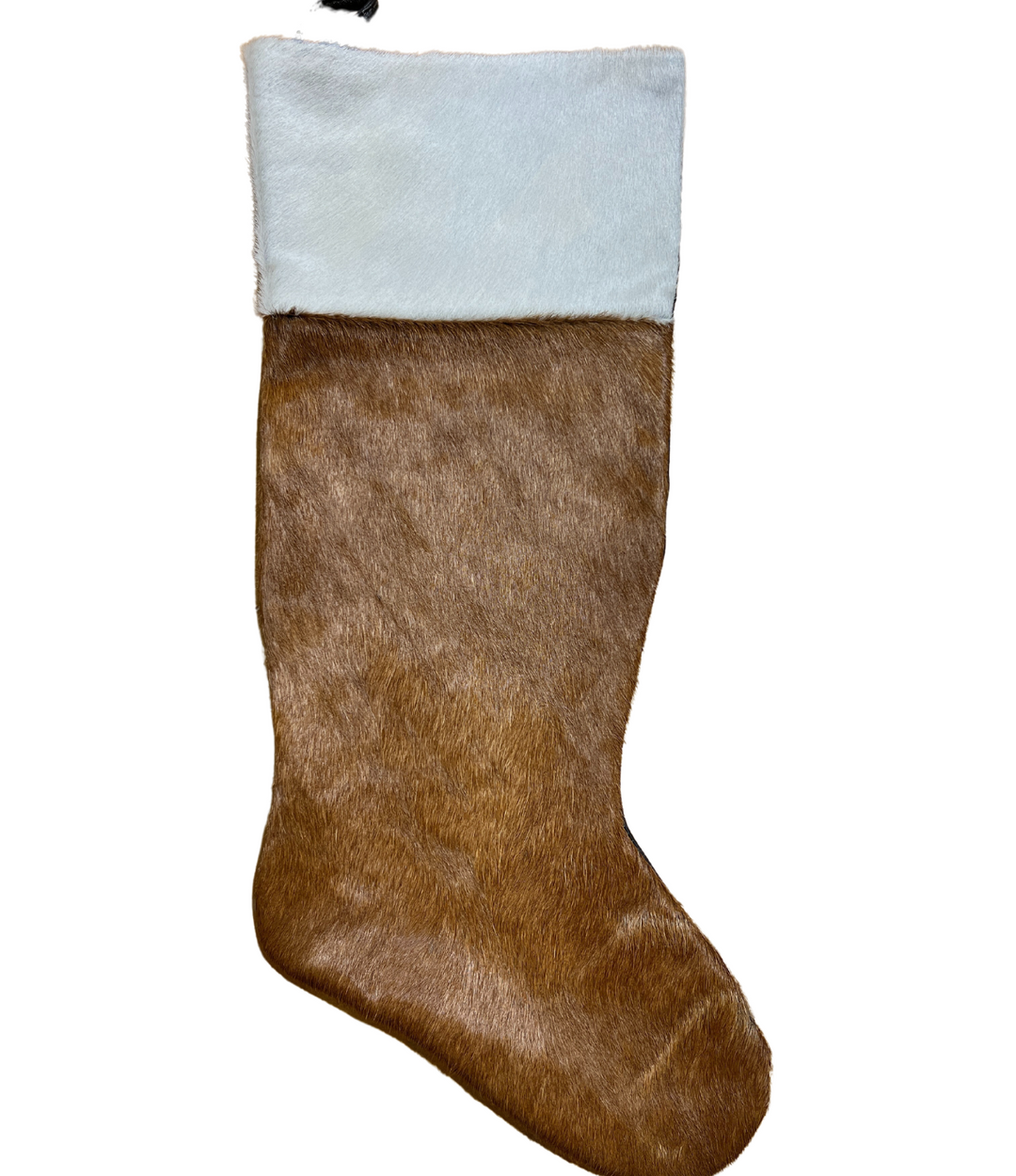 Cowhide Christmas White Top Brown Stocking - Large