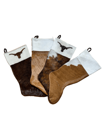 Cowhide Christmas Stocking - Tricolor Brown & White with Bison Hair - Large - Hides & Leathers - Christmas Stocking