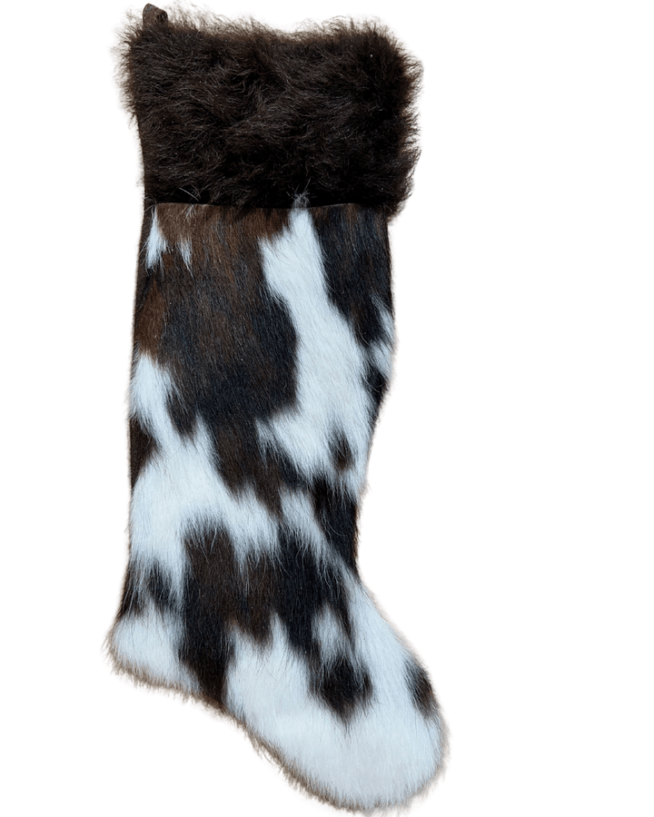 Cowhide Christmas Stocking - Tricolor with Bison Hair - Large - Hides & Leathers - Christmas Stocking